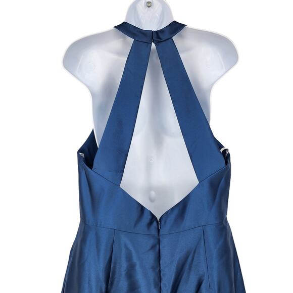 Alfred Sung D772 High Neck Cutout Satin Sleeveless Twill Dress Dusk Blue Size 14 - Picture 4 of 8